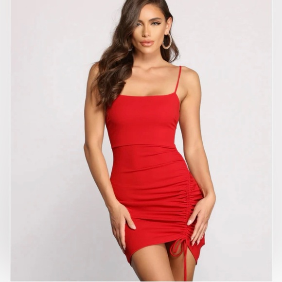 NWT Windsor Red Ruched Mini Dress - Picture 1 of 7